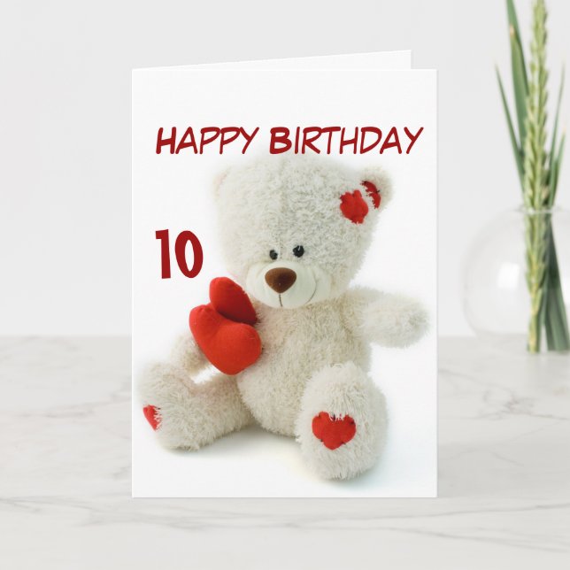 Cartão Happy Birthday 10th Teddy Bear Theme (Frente)