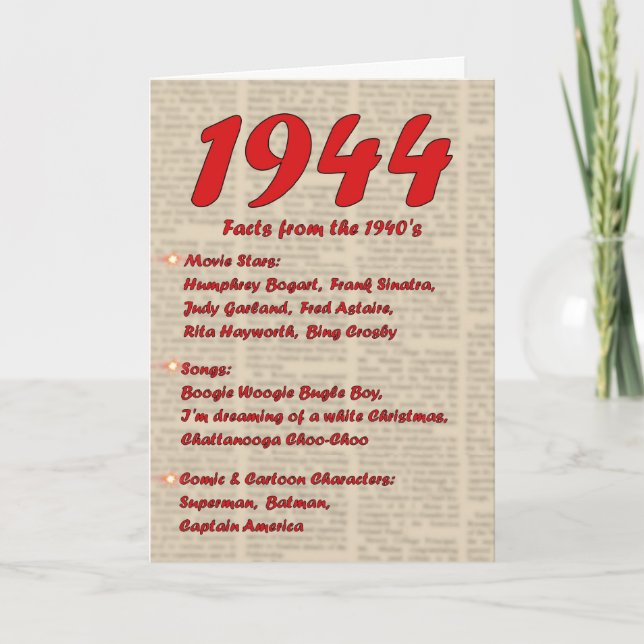 Cartão Happy Birthday 1944 Year of birth news 40's 40s (Frente)