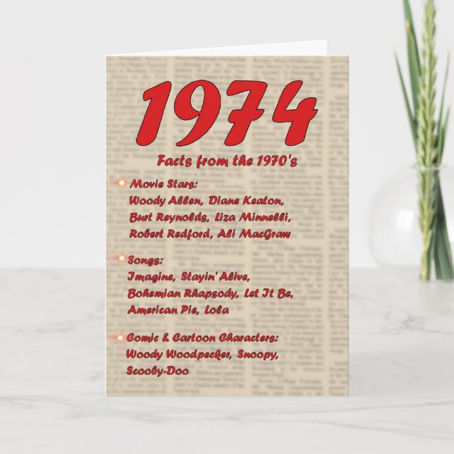 Cartão Happy Birthday 1974 Year of birth news 70's 70s (Frente)