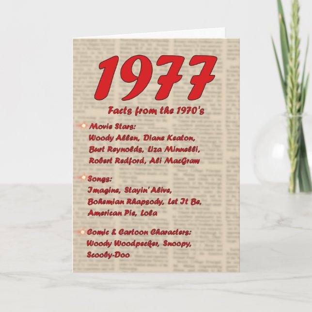 Cartão Happy Birthday 1977 Year of birth news 70's 70s (Frente)