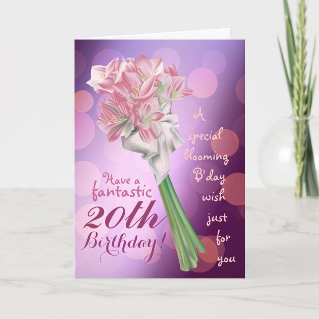 Cartão Happy Birthday ! - 20th pink flowers Greeting card (Frente)