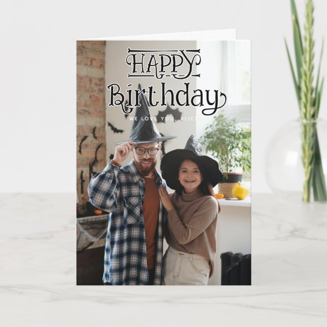 Cartão Happy Birthday 3 Photo Folded Greeting Card (Frente)