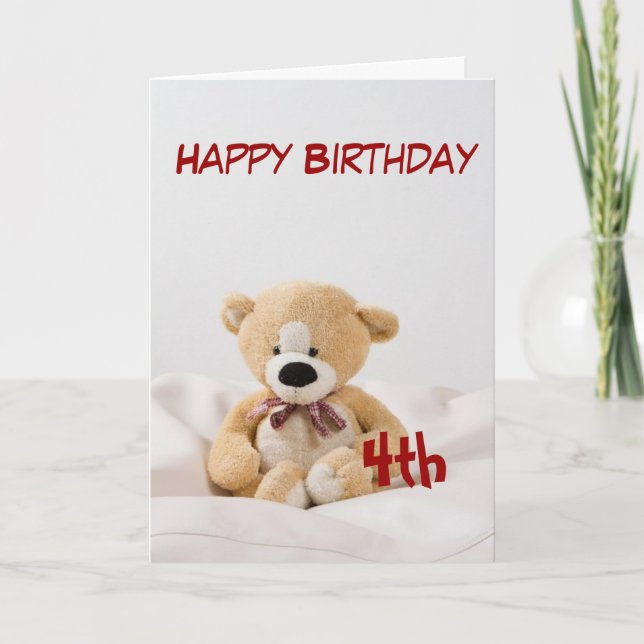 Cartão Happy Birthday 4th Teddy Bear Theme (Frente)