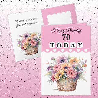 Cartão Happy Birthday 70 today flowers pink
