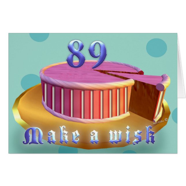 Cartão Happy Birthday 89 Birthday Card Pink Cake stripes (Frente Horizontal)