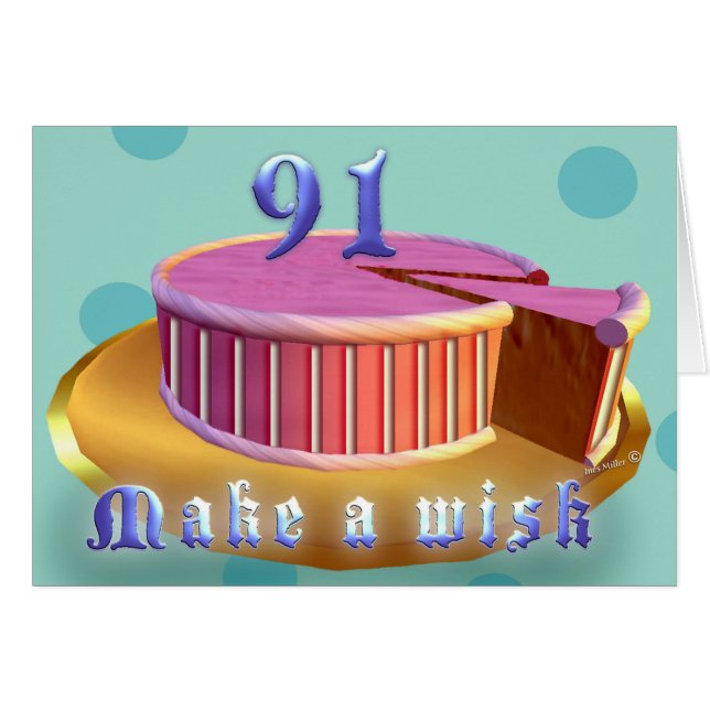 Cartão Happy Birthday 91 Pink Cake stripes Birthday Card (Frente Horizontal)