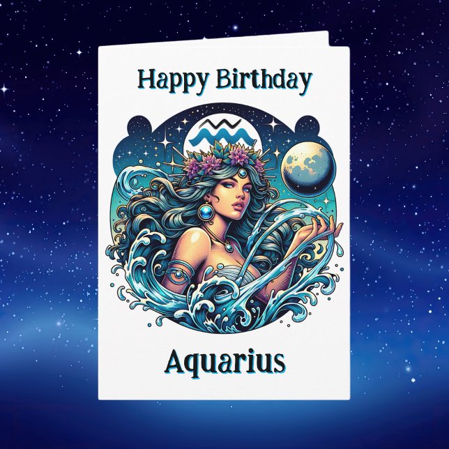 Cartão Happy Birthday Aquarius } Inside Coloring Page (Criador carregado)