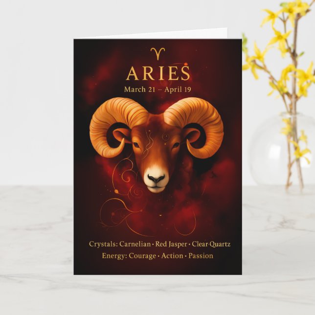 Cartão Happy Birthday Aries | Carnelian Birthstone Card  (Flor Amarela)