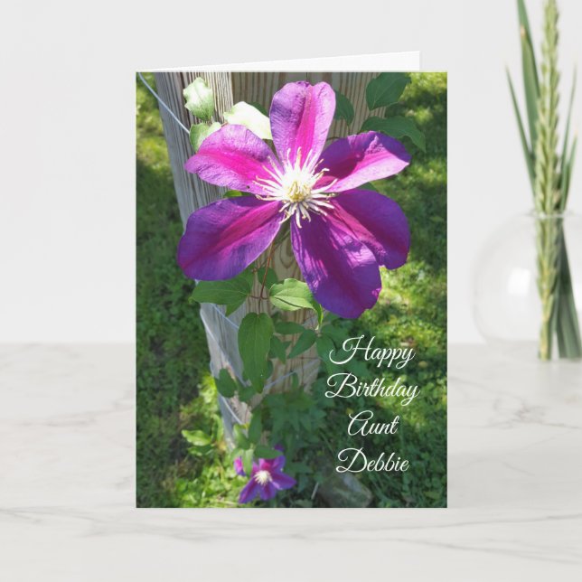 Cartão Happy Birthday Aunt Purple Flower Clematis (Frente)