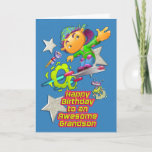 Cartão Happy Birthday Awesome Grandson Skateboarder Boy<br><div class="desc">Tell your grandson to have an out of this world birthday with this fun design of a cool boy on a futuristic skateboard with aliens and their spacecrafts and stars on a bright blue background.</div>