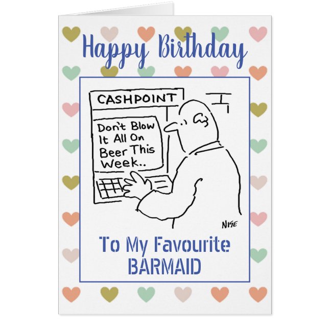 Cartão Happy Birthday Barmaid (Frente)