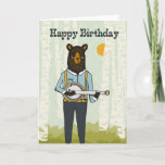Cartão Happy Birthday - Bear playing Banjo Birthday Card<br><div class="desc">Birthday card featuring woodland bear playing the banjo.</div>