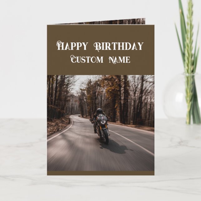 Cartão Happy Birthday Biker Motorcycle Custom Name (Frente)