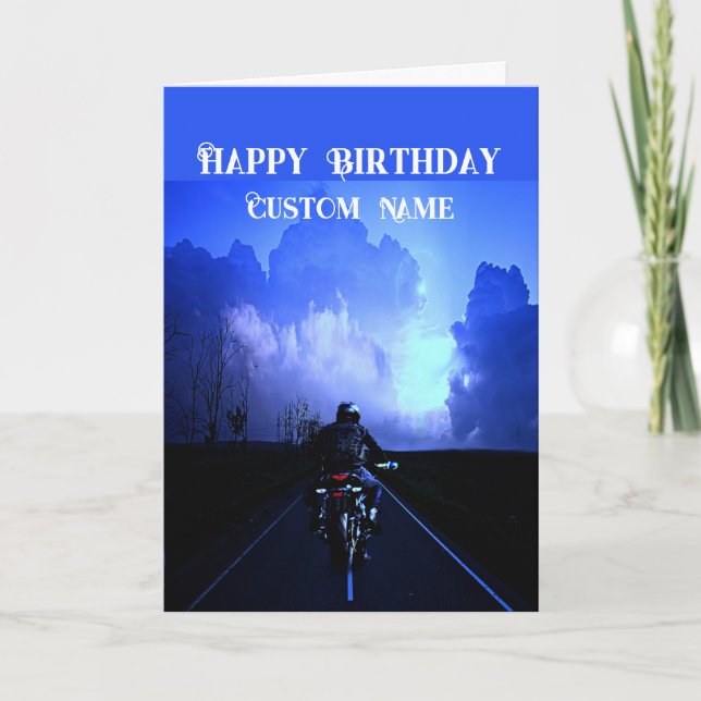 Cartão Happy Birthday Biker Motorcycle Custom Name (Frente)