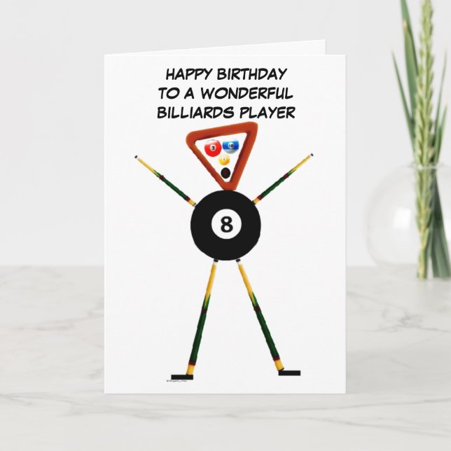 Cartão Happy Birthday Billiards Player (Frente)