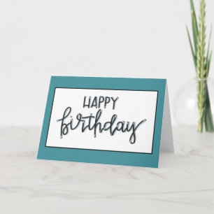 Cartão happy birthday blue green hand written simple