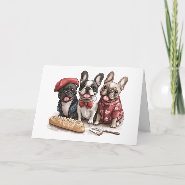 Cartão Happy Birthday Bonjour French Bulldogs (Frente)