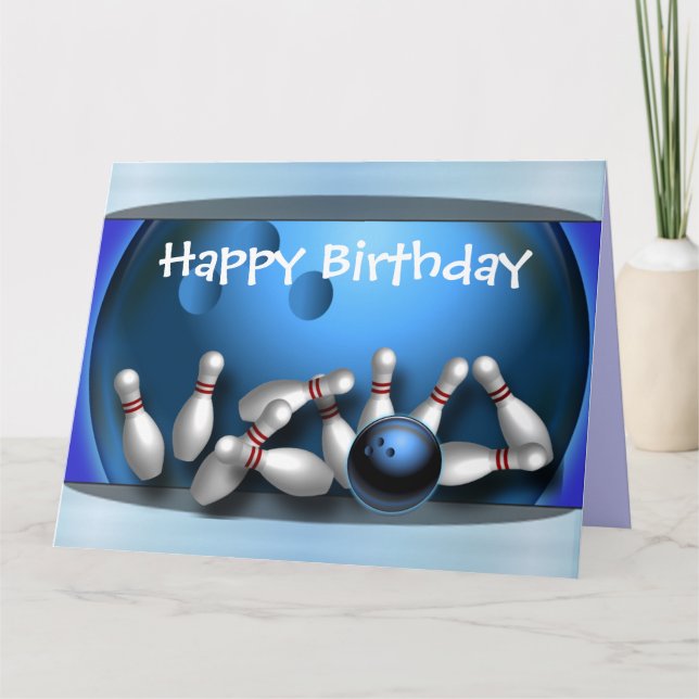 Cartão Happy Birthday Bowling ball strike (Frente)