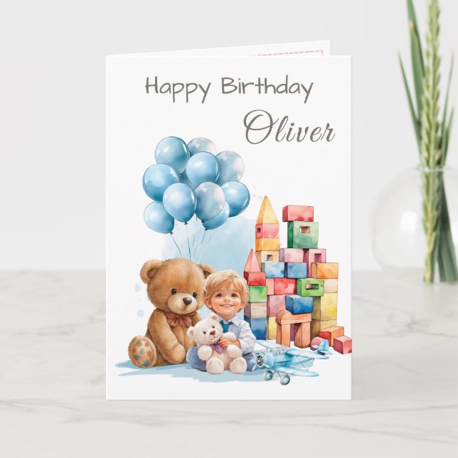 Cartão Happy Birthday Boy Watercolor Birthday Card (Frente)