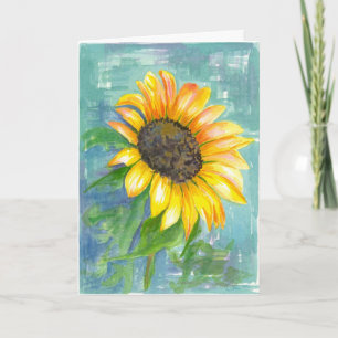 Cartão Happy Birthday Bright Yellow Sunflower Watercolor