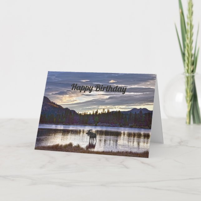 Cartão Happy Birthday, Bull Moose, Sprague Lake, Colorado (Frente)