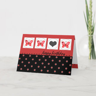 Cartão Happy Birthday Butterflies and Polka Dot Red Card