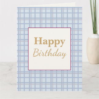 Cartão Happy Birthday Card • Blue Plaid • Plum & Gold Ele