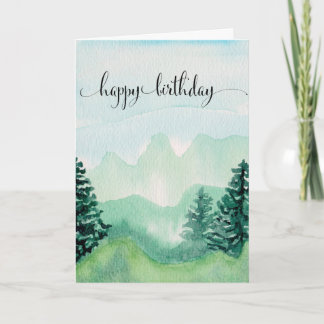 Cartão Happy Birthday Card For Him, Watercolor Mountains