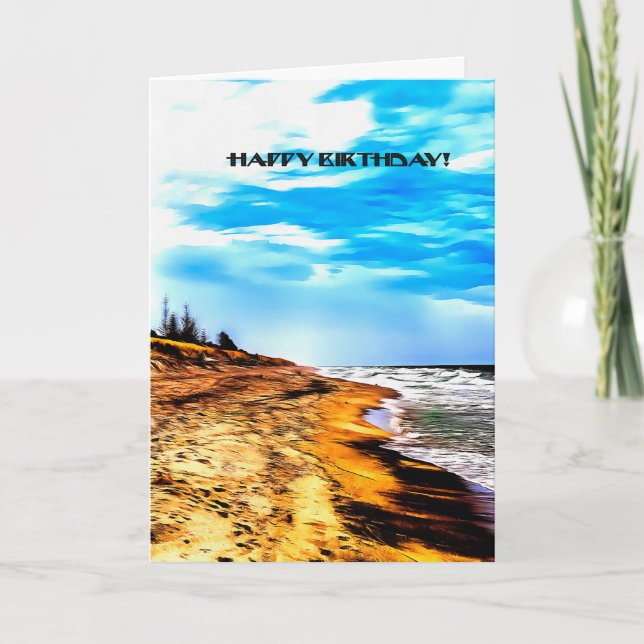 Cartão Happy Birthday Card Over Ocean & Beach Card (Frente)