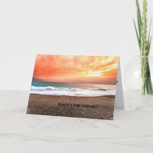 Cartão Happy Birthday Card Over Ocean & Island Card (Frente)