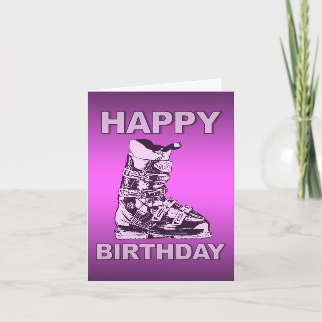 Cartão Happy Birthday Card Ski Boot Pink (Frente)