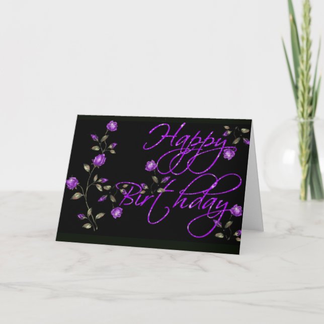 Cartão Happy Birthday Card with purple flowers (Frente)