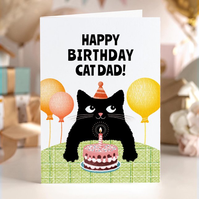 Cartão Happy Birthday cat dad with kitten and cake (Criador carregado)
