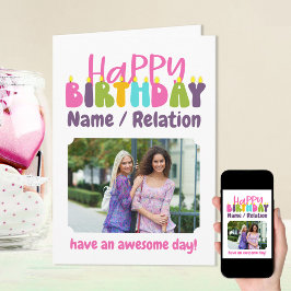 Cartão Happy Birthday Colorful Candles Cute Photo