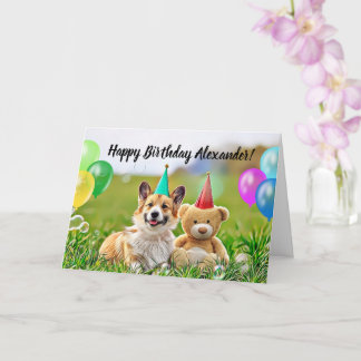 Cartão Happy Birthday Corgi Dog Folded Greeting Card