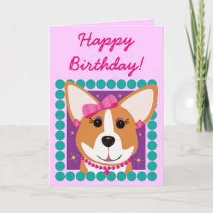Cartão Happy Birthday! Corgi Lady