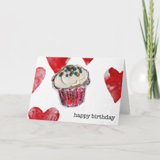 Cartão happy birthday, cupcake hearts