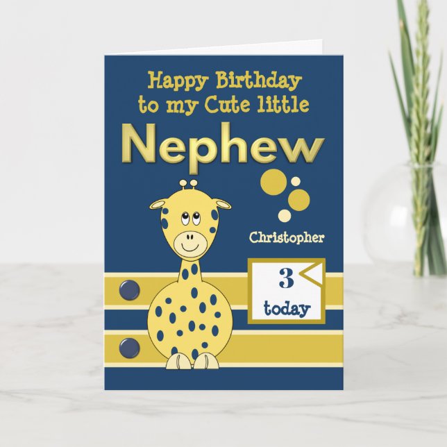 Cartão Happy Birthday cute Nephew any age navy gold (Frente)