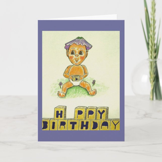 Cartão Happy Birthday Cute Orange Figure (Frente)