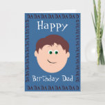 Cartão Happy Birthday Dad from Son<br><div class="desc">a cute whimsy card for a son to give to his dad on his birthday or make your own occasion. Change the background color, the words on front and inside to fit any occasion. Need a different combination of hair colors let me know I will create it ~ or check...</div>