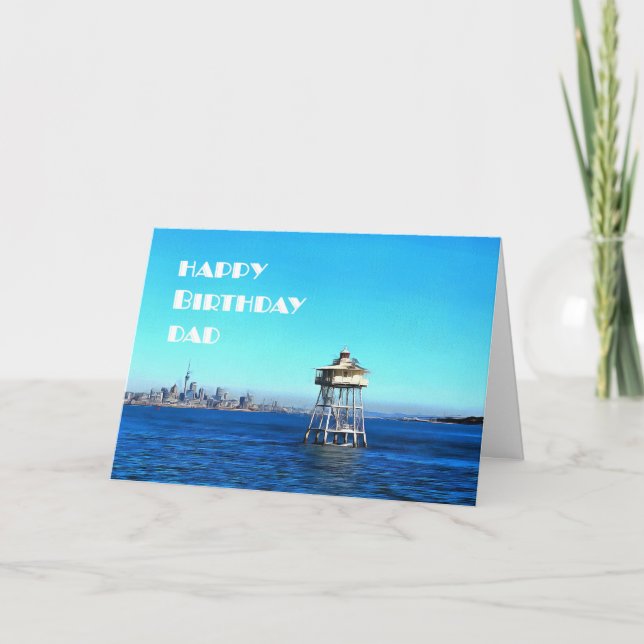 Cartão Happy Birthday Dad Over Ocean Lighthouse Card (Frente)