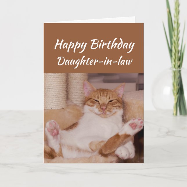 Cartão Happy Birthday Daughter-in-law Celebrate Funny Cat (Frente)