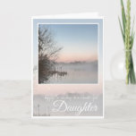 Cartão Happy Birthday Daughter, Lilac Misty Lake,<br><div class="desc">Happy Birthday Daughter,  pink setting moon and lilac sunrise with trees reflecting on misty lilac reed edged lake. Text says: Happy Birthday to a wonderful Daughter. Inside card is blank.</div>