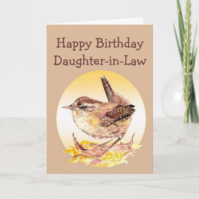 Cartão Happy Birthday Daughter Watercolor Wren Bird (Frente)
