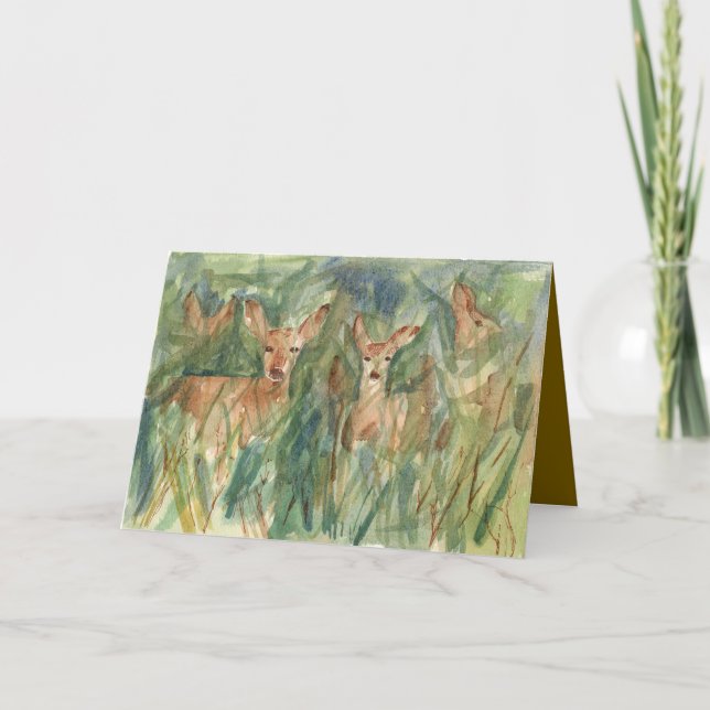 Cartão Happy Birthday Deer Wildlife Trees Watercolor (Frente)