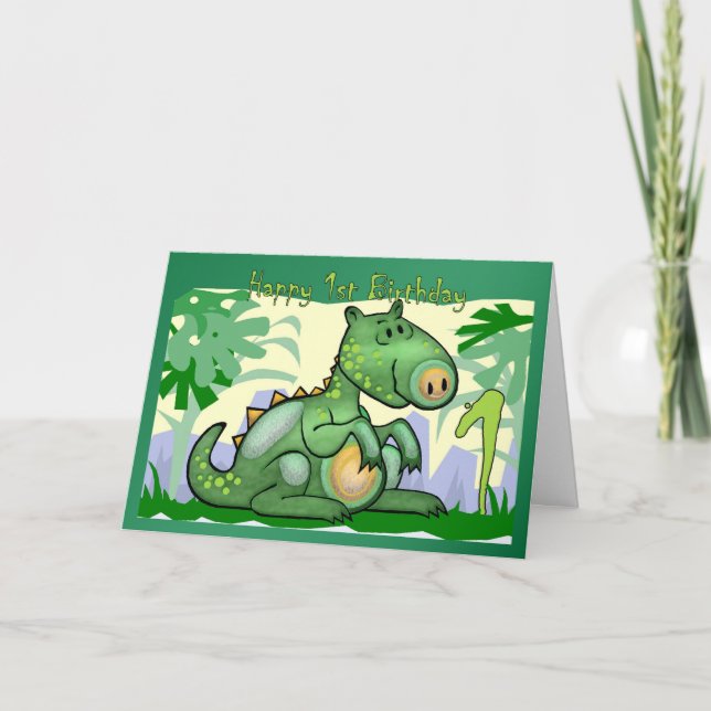 Cartão Happy Birthday Dinosaur Card 1st Birthday (Frente)