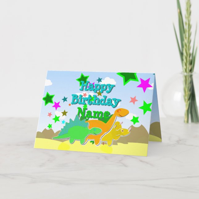 Cartão Happy Birthday Dinosaurs Your Name Card (Frente)