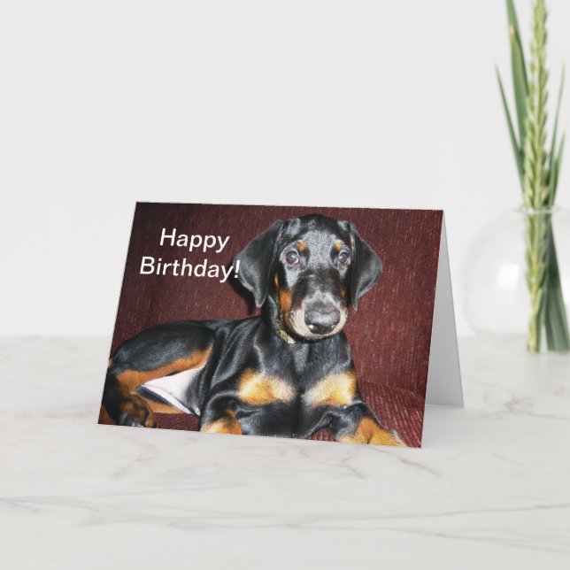 Cartão Happy Birthday - Doberman Pinscher Puppy (Frente)