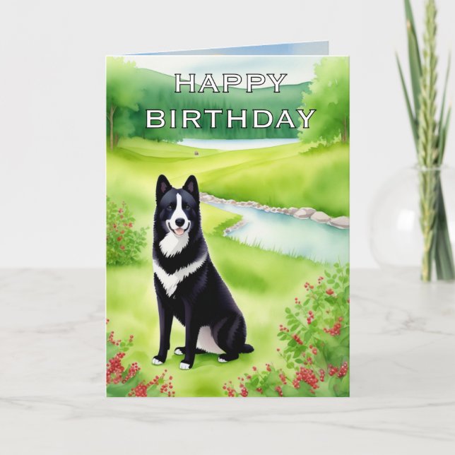 Cartão Happy Birthday Dog (watercolor) (Frente)