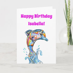 Cartão Happy Birthday Dolphin Illustration